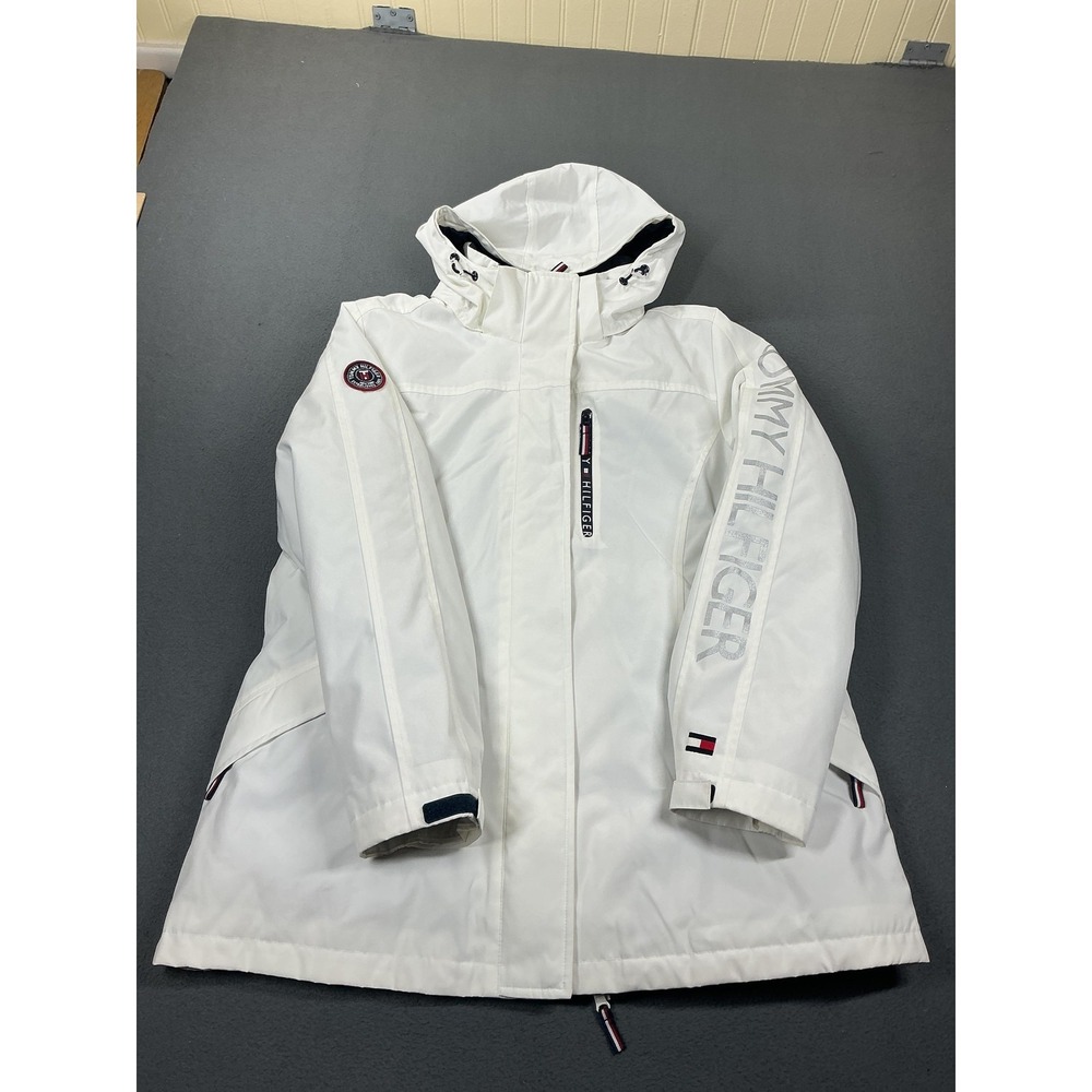 Tommy Hilfiger Parka Coat Womens XL White 3-in-1 Hooded Ski Jacket Insulated